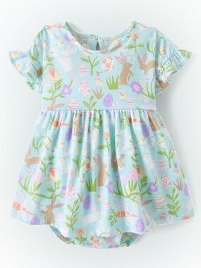 10/$15 Kids Easter Bunny Print Light Blue Dress Bodysuit